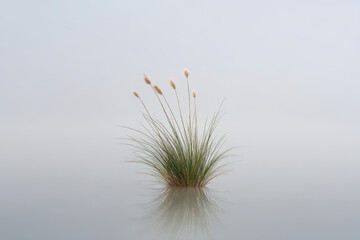 Obraz premium coastal wetland in el salvador shrouded in mist and fog showcasing natural symmetry