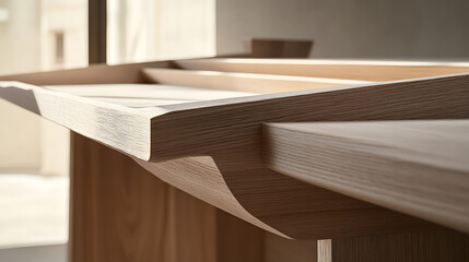 Close-Up of Modern Wooden Furniture with Unique Edge Design