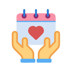 Hands holding calendar with heart shape on black background