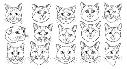 vector set of heads cat