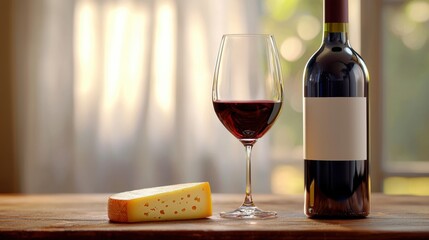 Chic wine and cheese presentation on rustic wooden surface