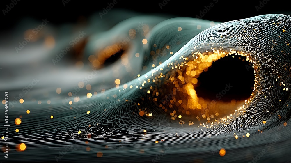 Aufkleber wireframe wave with bokeh lights abstract background, minimalist design, 3d rendering