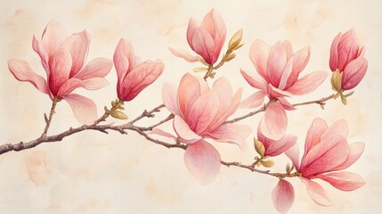 Obraz premium Blooming magnolias in soft watercolor floral serene home artistic nature view