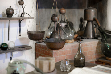 Exploring a historic laboratory filled with vintage glassware and weighing scales from the past century