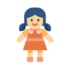 Flat design icon of a happy cartoon girl doll