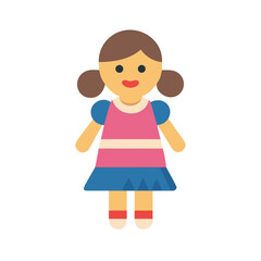 Cute Flat Style Doll Character Illustration Isolated on Black