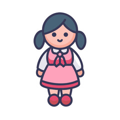 Cartoon girl character in pink dress standing on black background