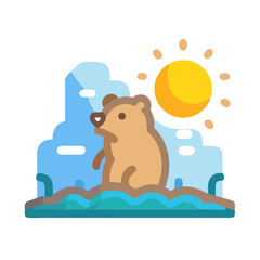 Cute bear illustration with sun and ice landscape elements