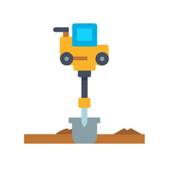 Construction jackhammer excavator icon for digging soil ground work