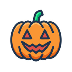 Cute Halloween Pumpkin Icon with Smiling Face on Black