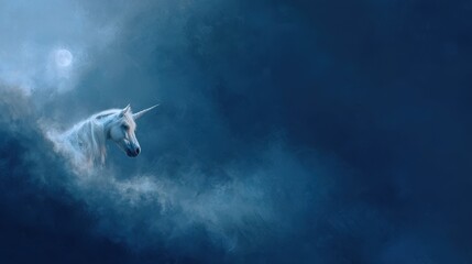 Obraz premium Majestic white unicorn emerging from dark clouds.