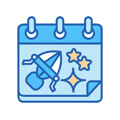 Calendar icon illustration with spaceship and stars design