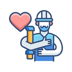 Loving construction worker illustration with heart and tool element
