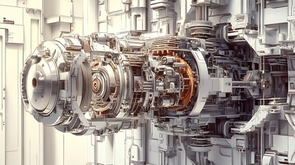 Detailed view of complex mechanical system illustration