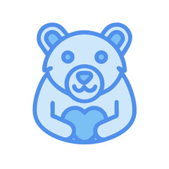 Blue bear holding a heart on a black background