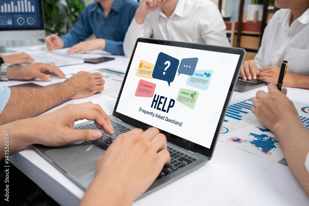 Aufkleber Help screen on the website provide answer to FAQ frequently asked question brisk with knowledge information and solution by customer support