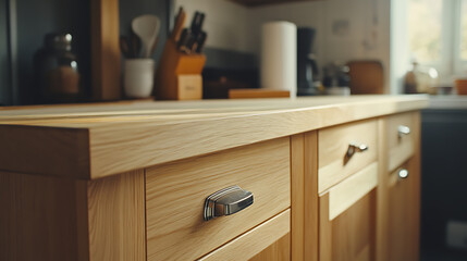 Modern Kitchen with Wooden Cabinets and Stainless Steel Handles