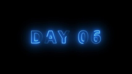 Day 6, 6 Day Text Animation Videos On Black Background. 6 Day To Go white Logo Animation Videos. white font against a solid black background centered well