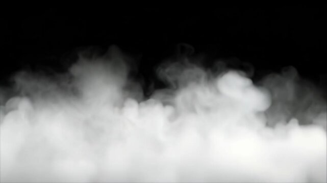 White smoke or fog effect drifting upward against a black background, ideal for video overlays, transitions, or visual effects.