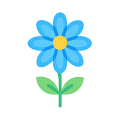 Single light blue flower with green stem on black background