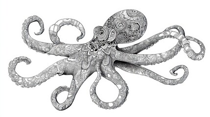 Obraz premium Ornate monochrome illustration of an octopus.