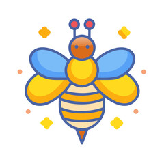 Stylized cartoon bee illustration on black background with sparkles