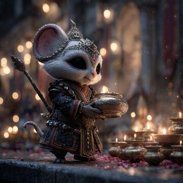 3D Render of Celebratory Mouse Character in Cinematic Lighting Scene