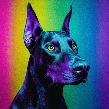 Vibrant Profile of a Dog Against a Colorful Rainbow Background