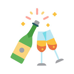 Celebratory Champagne Bottle Toast with Glasses on Black Background