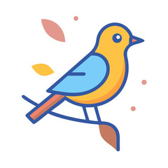 Stylized bird illustration perched on branch against black background