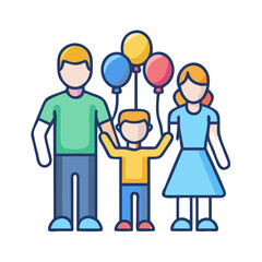 Stylized Family with Balloons Celebrating a Happy Occasion Together