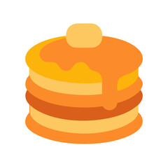 Pancake stack with butter and syrup on black background