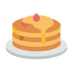 Stack of fluffy pancakes with syrup and berry topping
