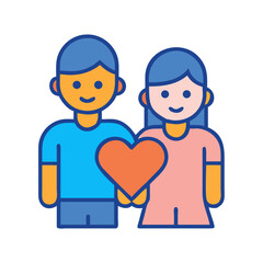 Fototapeta premium Couple holding a heart symbol in flat illustration style