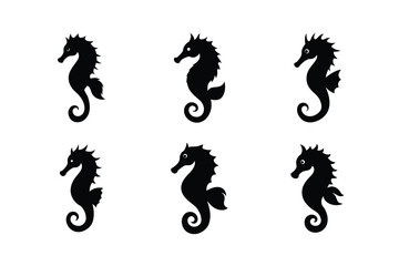 set of seahorse black silhouette illustration.