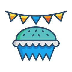 Festive cupcake with party banner on black background