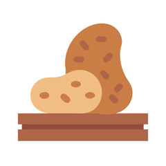 Stylized potato illustration on a brown platform against black
