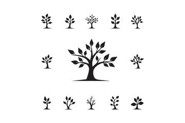 Tree Icon Set Silhouette Vector Minimal Nature Symbol Collection for Design