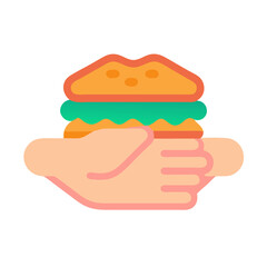 Illustration of a hand holding a cartoon styled hamburger