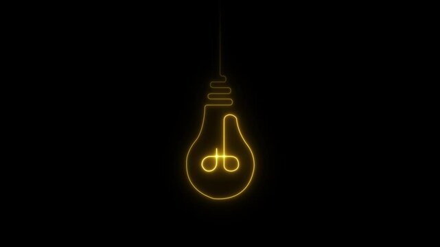 Glowing one line art idea inside light bulb icon. Electric light bulb shying animation.