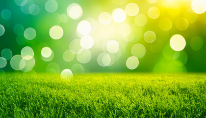 Obraz premium Lush green grass under bright sunlight with a soft blurred background creating a serene atmosphere