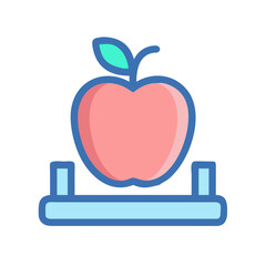 Stylized apple icon on pedestal, flat design for education