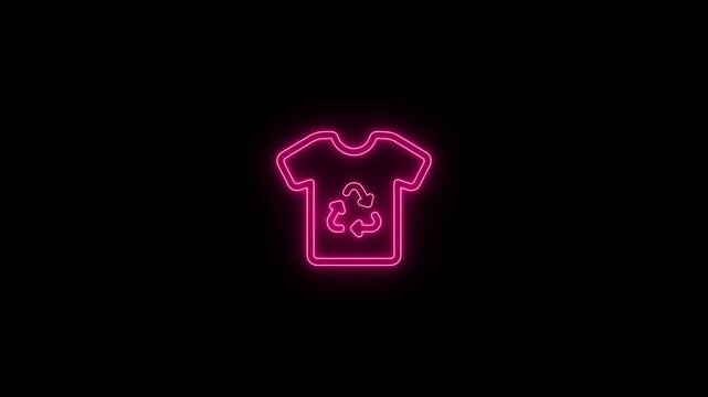 glowing neon recycling t shirt icon animation black background. 4K Video motion graphic animation.