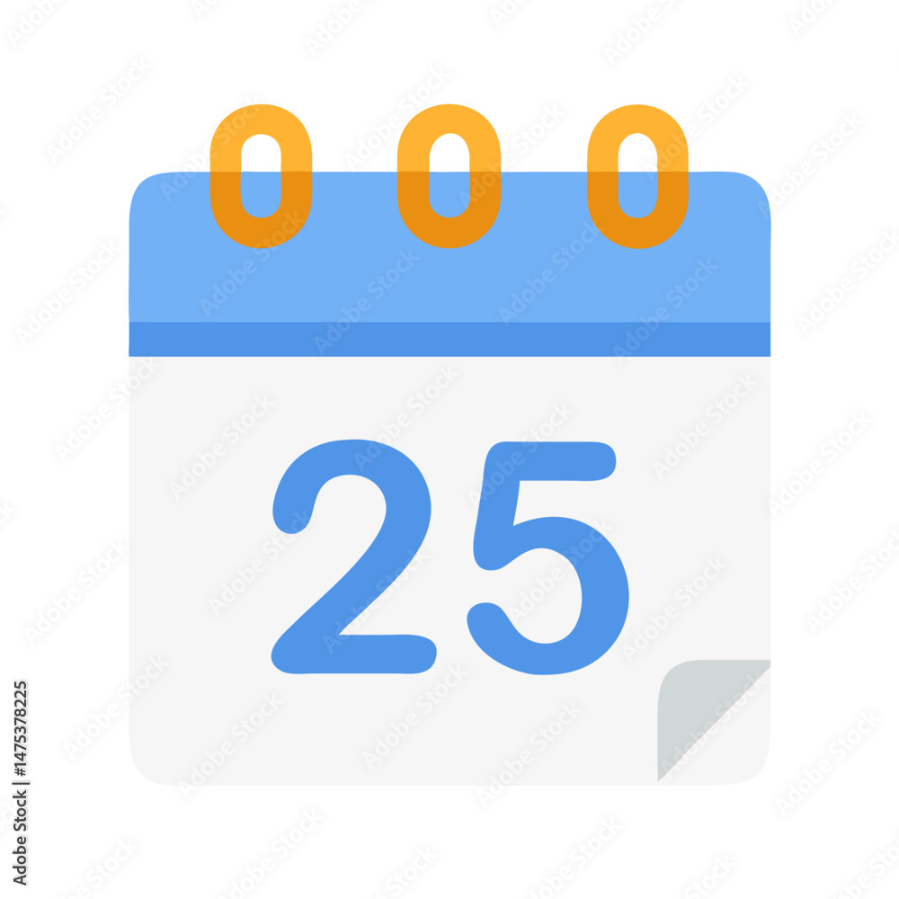 Poster flat vector calendar icon showing the date twenty-fifth