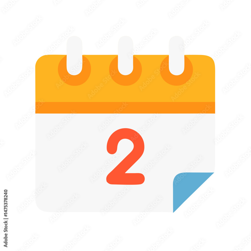 Poster flat vector icon of calendar displaying the second day