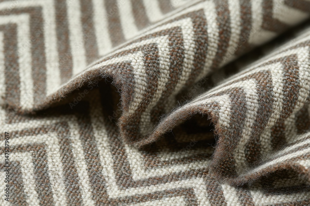 Poster a close-up shot of a luxurious woolen fabric with a striking zigzag pattern, showcasing a texture an