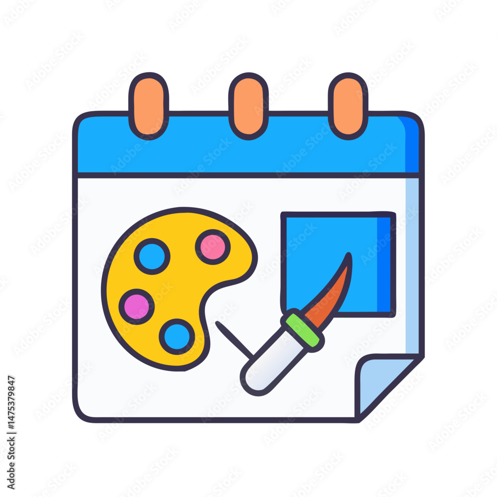 Aufkleber calendar icon displaying art supplies and artistic creation date