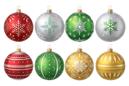 set of christmas balls isolated on transparent background