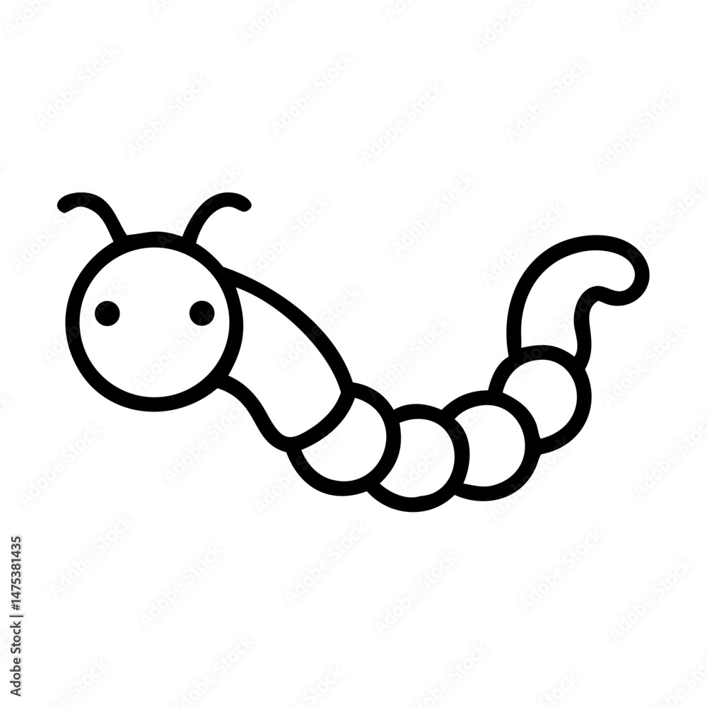 Aufkleber simple graphic of a segmented worm with antennae and a curled tail in black outline style design