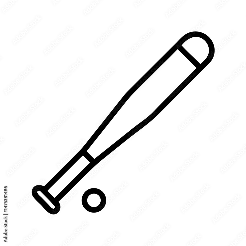 Poster outline drawing of a bat and ball for a game on a white background simple and clean look design styl